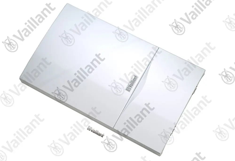 Vaillant-Verkleidung in Weiß, rechteckige Form mit abgerundeten Kanten, Design zur Abdeckung von Heizungsinstallationen.